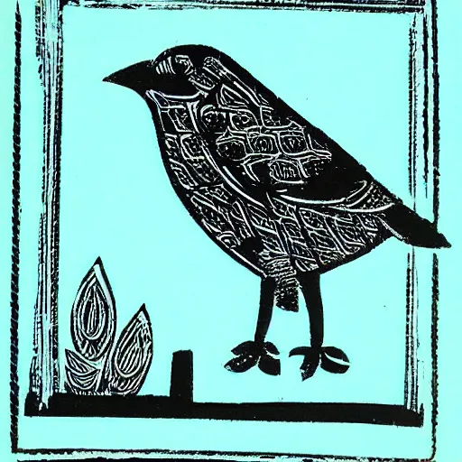 Prompt: block print bird in the style of strawcastle