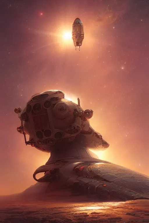 Image similar to space ship arriving in a red planet, detailed, 8 k, trending on artstation, smooth, sharp focus artwork by mark arian, artgerm, mark keathley, greg rutkowski and alphonse mucha