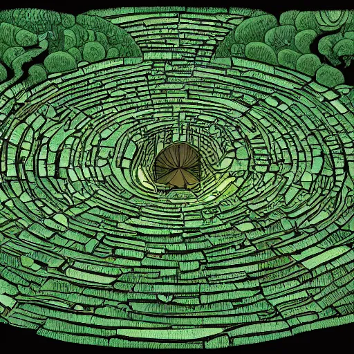 Image similar to a illustration of an architectural plan view of a labyrinth of the deforestation in amazona crisis, by kilian eng