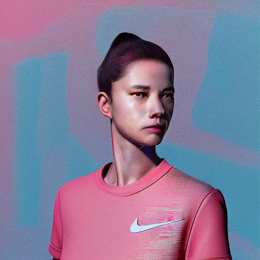 Image similar to abstract 3d female in a modern nike suite age 14 by james jean and Jason Chan, rendering, redshift, octane