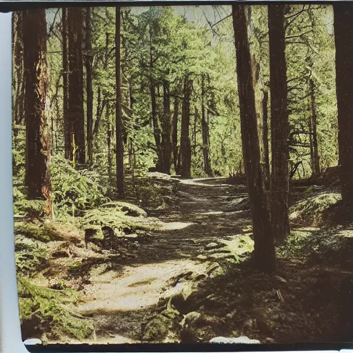 Prompt: polaroid photo of old hiking trail