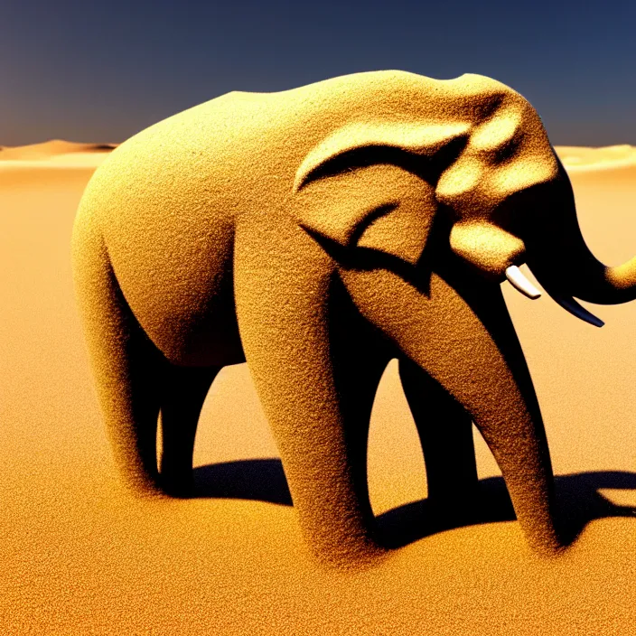 Image similar to fantasy art of an elephant made of sand in the middle of a very sandy desert storm sand, 4 k, high quality, sharp, 1 6 k, trending in artstation