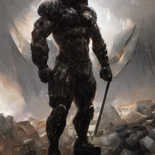 Prompt: splash art of a super buff black - coated anthropomorphic horse character wearing tactical kevlar fabric standing in rubble, long hair, exaggerated muscles, highly detailed, furry, furaffinity, digital painting, artstation, sharp focus, illustration, art by artgerm, greg rutkowski, alphonse mucha