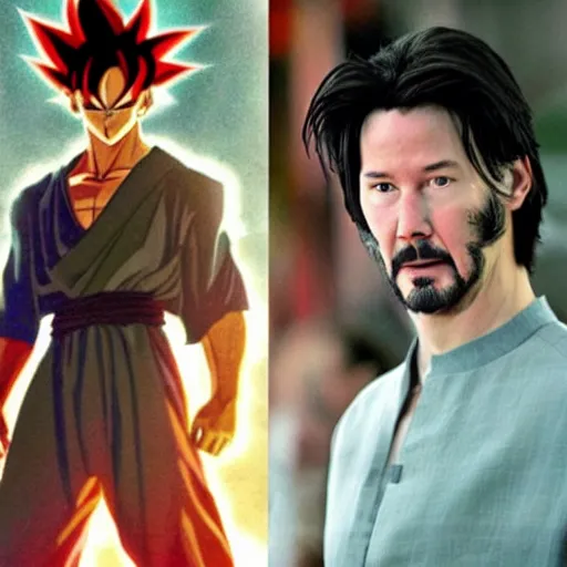 Image similar to keanu reeves as songoku in live action dragon ball movie