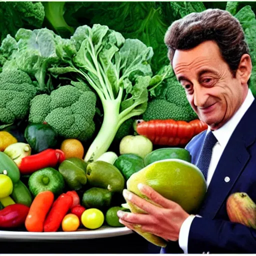 Prompt: very beautiful vegetables and fruits portrait of Nicolas Sarkozy