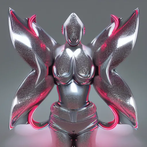 Prompt: chrome jester, glossy, metallic, neon, symmetrical, tribal patterns, realistic, unreal engine, octane, redshift, artstation, behance