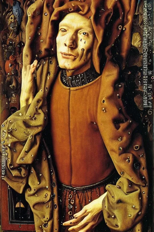 Prompt: portrait of delirium of the endless, sandman, oil painting by jan van eyck, northern renaissance art, oil on canvas, wet - on - wet technique, realistic, expressive emotions, intricate textures, illusionistic detail