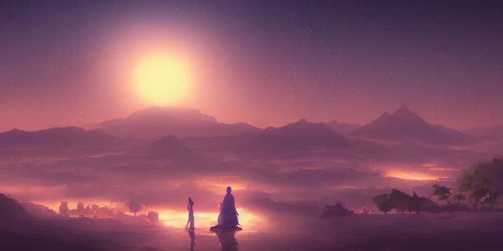 Image similar to arabian night landscape by makoto shinkai