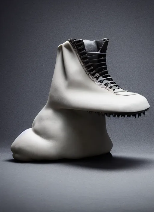 Image similar to hyperrealistic and heavy detailed product photo rick owens avant garde shoe of batman, in front of white back drop, whole shoe is in picture, leica sl 2 5 0 mm, vivid color, high quality, high textured, real life