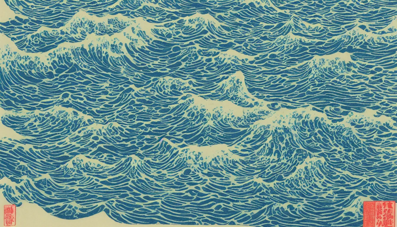 Image similar to ocean swells, japanes woodblock print