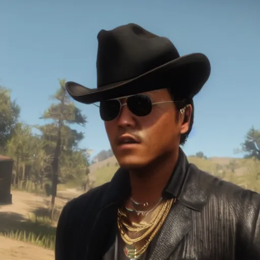 Image similar to Bruno Mars in red dead redemption 2 4k detail