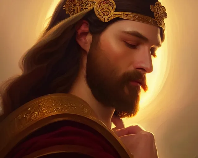 Image similar to jesus christ, photography of kurzgesagt, deep focus, d & d, fantasy, intricate, elegant, highly detailed, digital painting, artstation, concept art, matte, sharp focus, illustration, hearthstone, art by artgerm and greg rutkowski and alphonse mucha