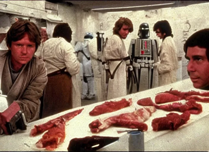 Image similar to a film still of a butchery in star wars a new hope