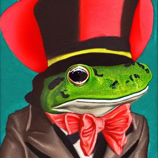 Image similar to a frog with a tophat