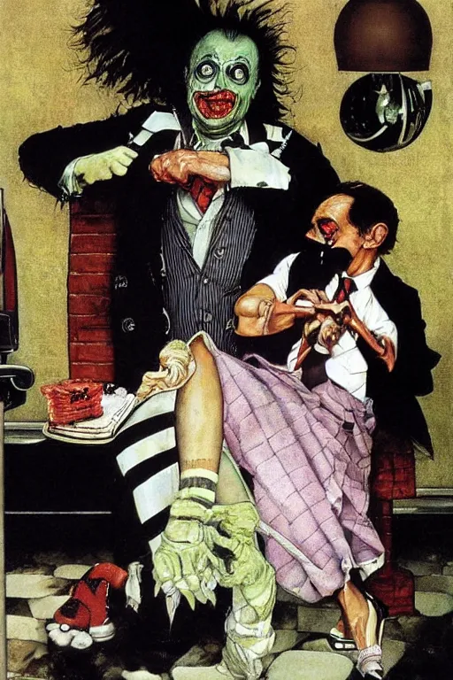 Image similar to beetlejuice painted by norman rockwell