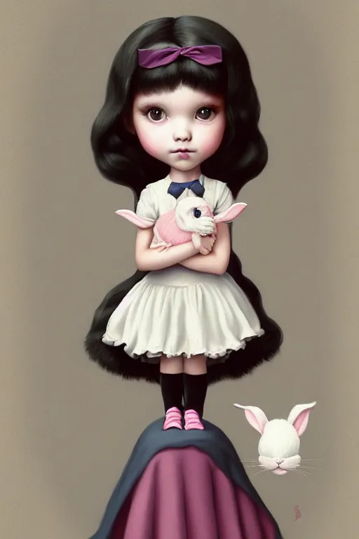 Image similar to matte sharp painting cute little girl with furry bunny, painted by mark ryden, artgerm, artstation behance storybook l