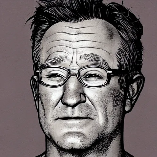 Prompt: a study of cell shaded portrait of Robin Williams concept art, llustration, post grunge, concept art by josan gonzales and wlop, by james jean, Victo ngai, David Rubín, Mike Mignola, Laurie Greasley, highly detailed, sharp focus, alien, Trending on Artstation, HQ, deviantart, art by artgem