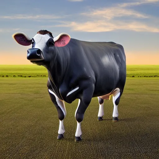 Image similar to a highly detailed ultra realistic photograph of a cow dressed in a male airplane pilot suit