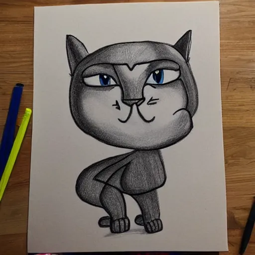 Prompt: a bodybuilder cat cartoon drawing