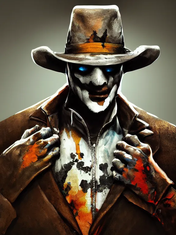Prompt: portrait art of rorschach 8 k ultra realistic, detailed, intricate, full of colour, cinematic lighting, trending on artstation, 4 k, hyperrealistic, focused, extreme details, unreal engine 5