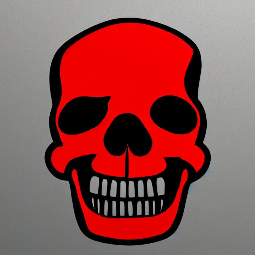 Image similar to minimalist logo of a skull with red eyes like the terminator (1984), gritty atmosphere, oppressive