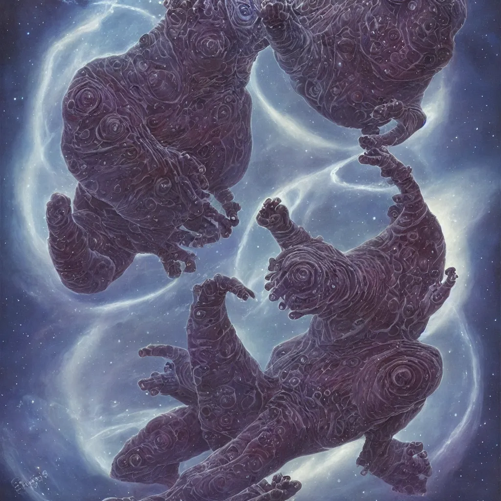 Image similar to the alien transcendent cosmic tardigrade that awaits you at the end of all of space and time, by Gerald Brom