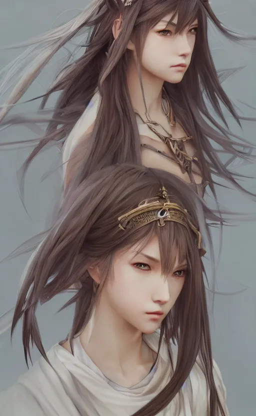 Image similar to final fantasy samurai girl, anime style, long hair, hair down, symmetrical facial features, from arknights, hyper realistic, 4 k, rule of thirds, extreme detail, detailed drawing, artstation, old armor, by alphonse mucha, greg rutkowski, sharp focus, backlit