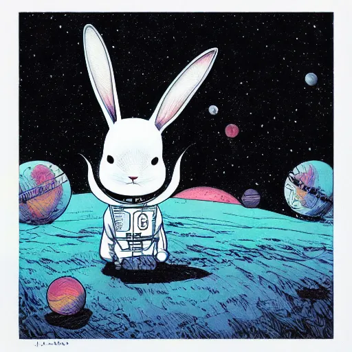 Image similar to A lost sci-fi rabbit, space rabbit, interstellar black hole, by James Jean And WLOPPRO