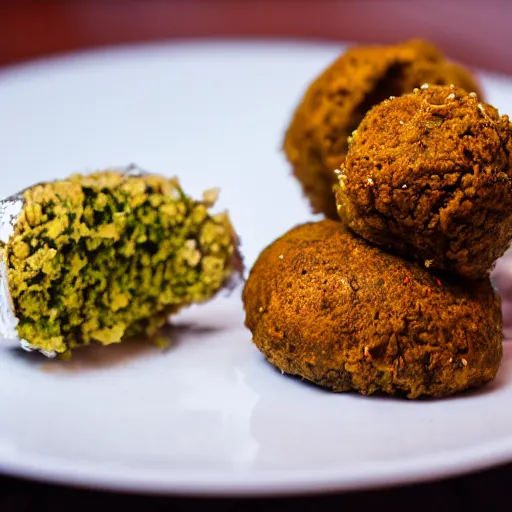 Prompt: silver falafel, dslr 1 5 mm