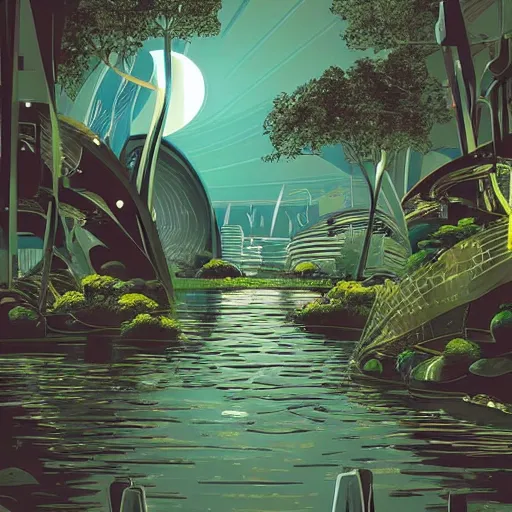 Prompt: beautiful happy picturesque charming organic futuristic sci - fi city in harmony with nature. water and plants. beautiful light. grainy and rough. soft colour scheme. beautiful artistic vector graphic design art print by lurid. ( 2 0 2 2 )