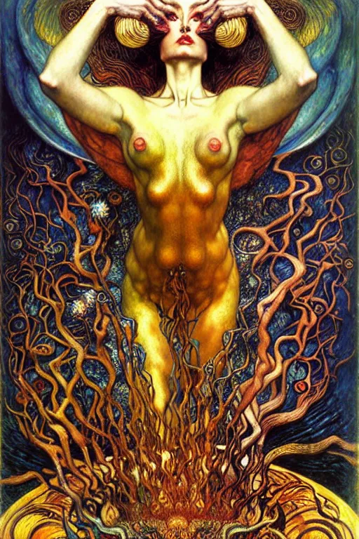 Image similar to Divine Chaos Engine by Karol Bak, Jean Delville, William Blake, Gustav Klimt, and Vincent Van Gogh, symbolist, visionary