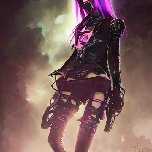 Image similar to cybergoth mimic teen girl, digital artwork by greg rutkowski and hiroriko araki