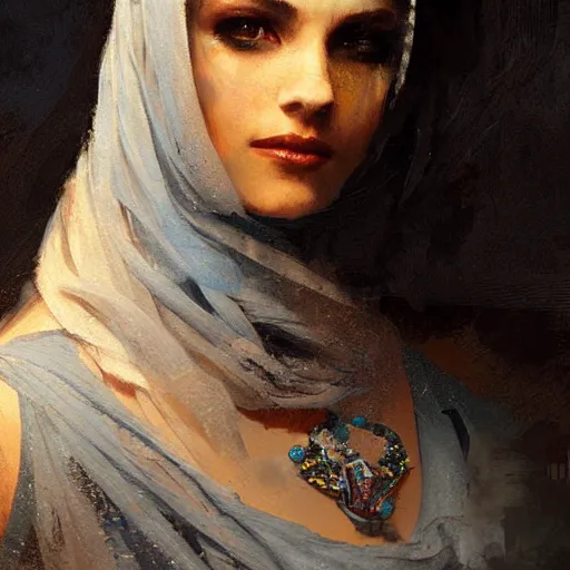 Image similar to the mona liza painted by greg rutkowski