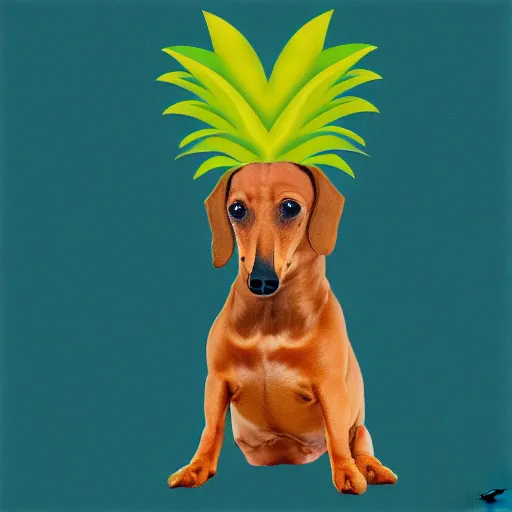 Image similar to pineapple impersonated by a dachshund, digital art