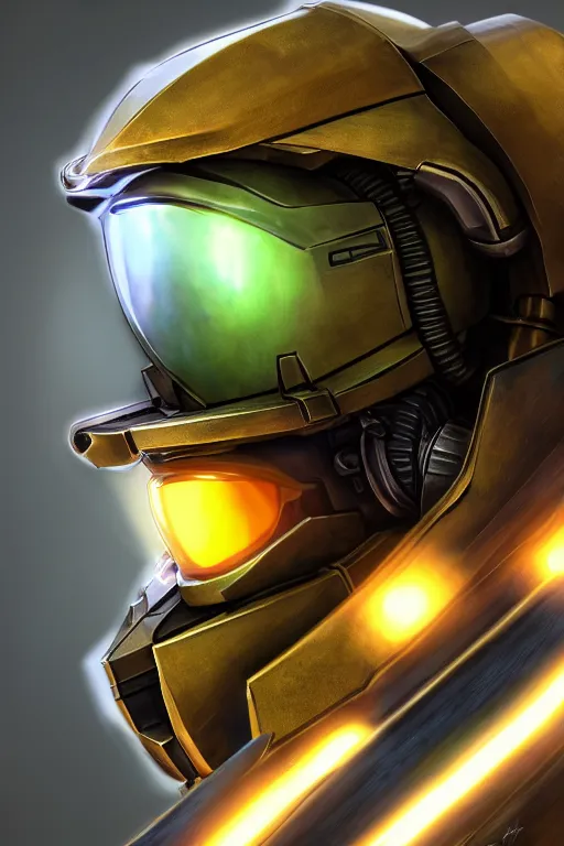 Image similar to robot ninja mask helmet halo master chief radiating a glowing aura global illumination ray tracing hdr fanart arstation by ian pesty and katarzyna da „ bek - chmiel