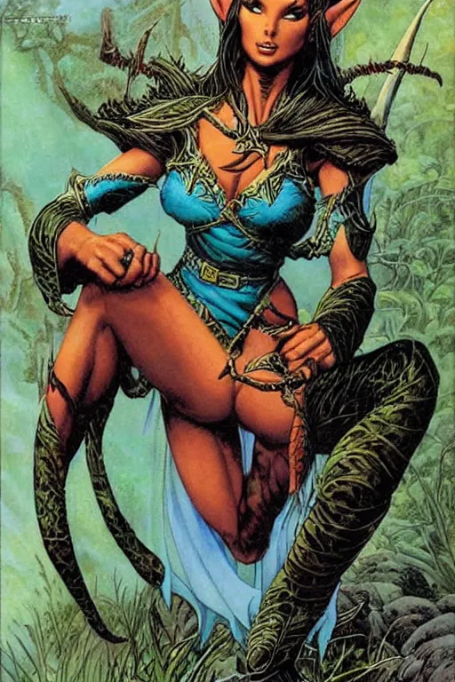 Image similar to A beautiful Elf woman by larry Elmore, Jeff easley and Frank Frazetta, and Boris Valejo