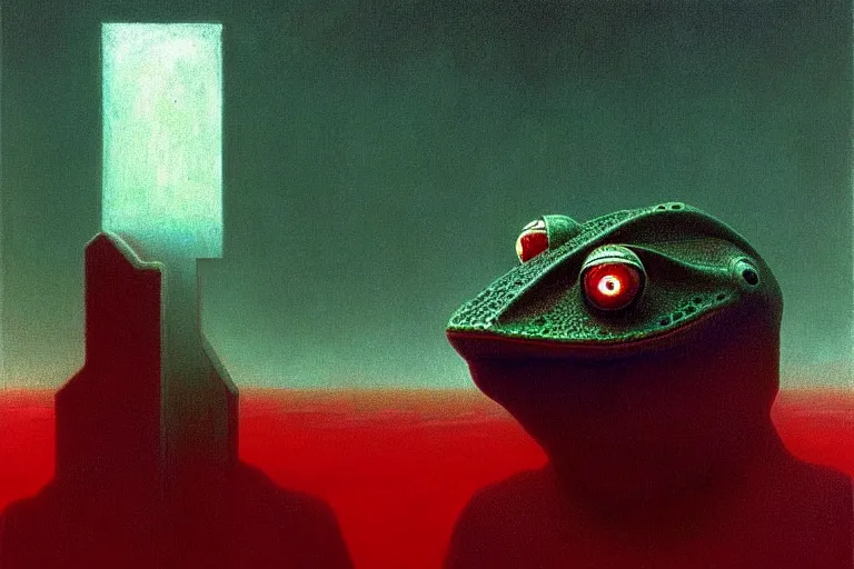 Image similar to a white cyberpunk frogs, naturecore, in the style of beksinski, by rene magritte, intricate and epic composition, white by caravaggio, color fields, insanely quality, highly detailed, masterpiece, red light, artstation, 4 k