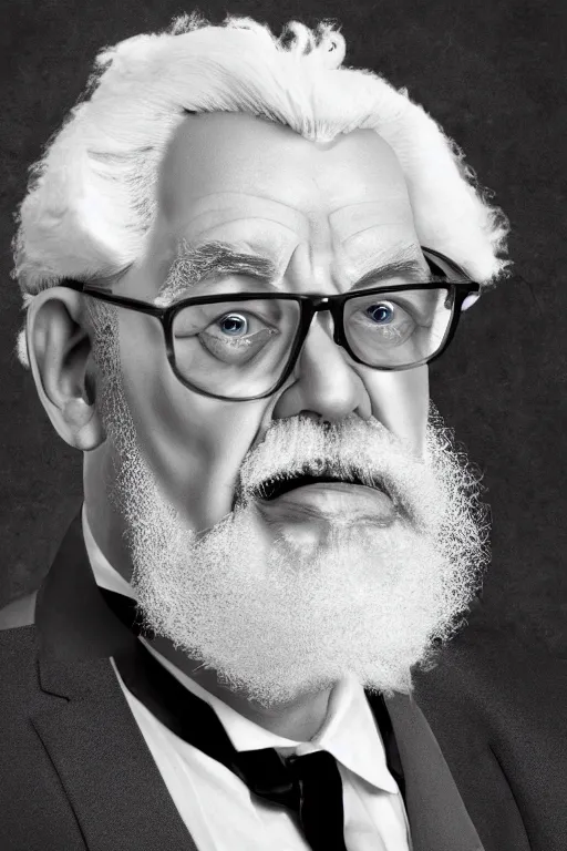Prompt: Realistic Portrait Photo of Colonel Sanders as Gigachad, realism 8K,