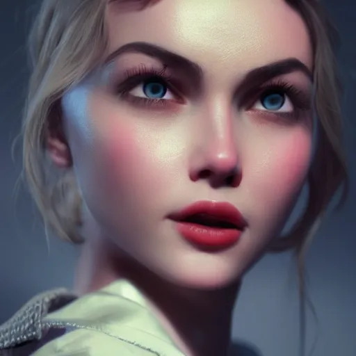 Image similar to beautiful girl from 1950, portrait character concept style trending on artstation concept art detailed octane render cinematic photo-realistic 8k high detailed