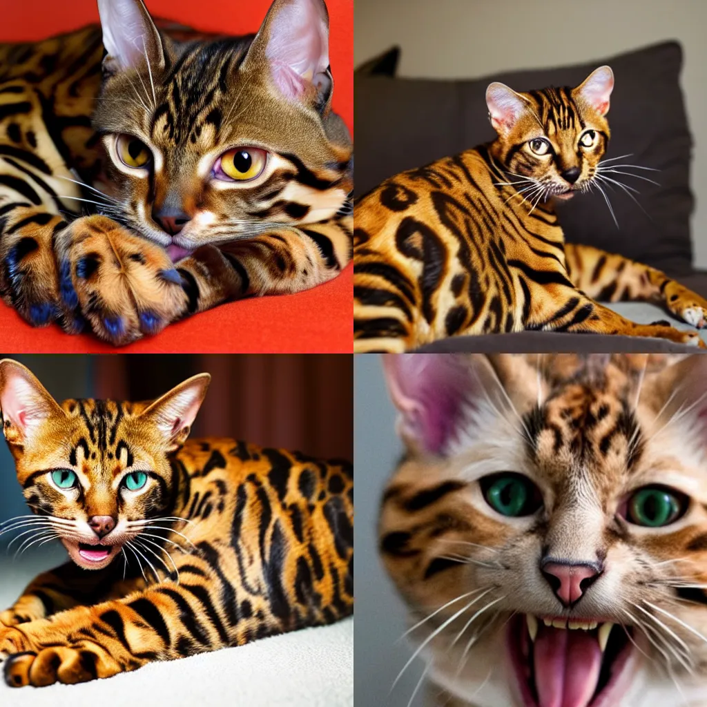 Prompt: a bengal cat meowing loudly at 5 am while you just want to sleep for the rest of the night
