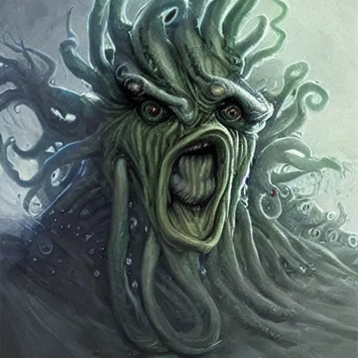 Image similar to donald trump turning into a horrible horrific cthulu lovecraftian monster in the style of greg rutkowski