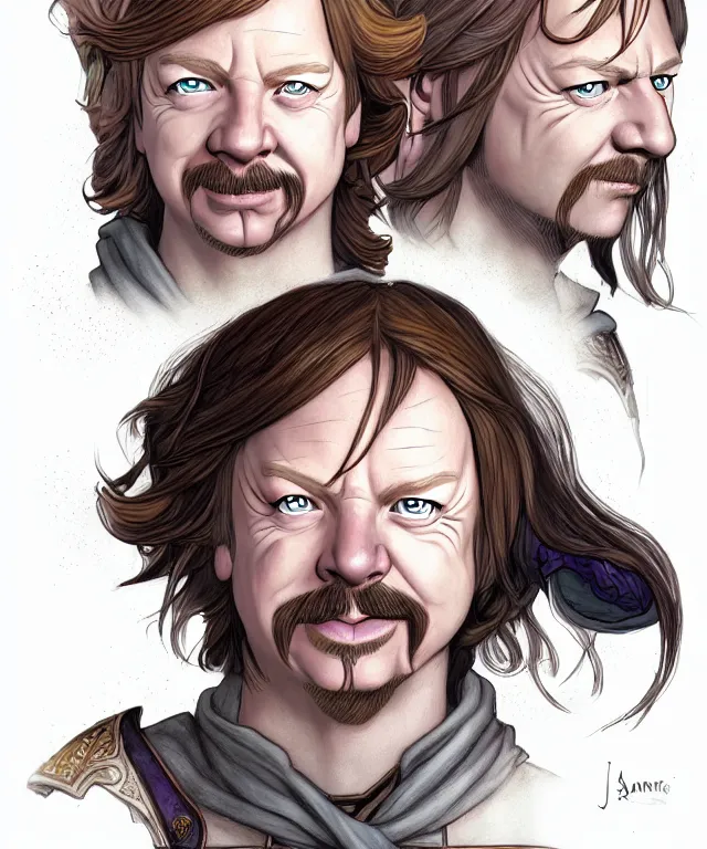 Image similar to a fantasy comic - style full portrait of a n aristocratic halfling who looks like david spade, digital illustration by ken taylor and sana takeda and jenny frison, character design, concept art, fine inking lines, vivid colors, dnd, highly detailed!, hd, 4 k, trending on artstation