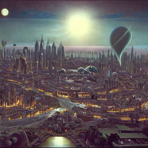 Image similar to Planetary City by Ansel Adams and Bernardo Bellotto, chillwave aesthetic!! matte painting