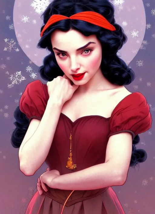 Image similar to disney snow white ( ( ana de armas ) ), girl, masterpiece, intricate, elegant, highly detailed, my rendition, digital painting, artstation, concept art, smooth, sharp focus, illustration, art by artgerm and greg rutkowski and alphonse mucha and uang guangjian and gil elvgren and sachin teng, symmetry!!