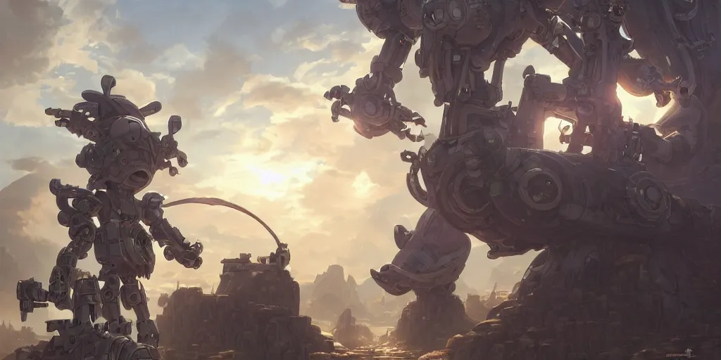 Image similar to robot mech from made in abyss by akihito tsukushi, backlight, centered, rim lighting, deep focus, d & d, fantasy, intricate, elegant, highly detailed, digital painting, artstation, concept art, matte, sharp focus, illustration, hearthstone, art by artgerm and greg rutkowski and alphonse mucha