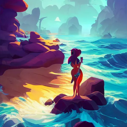 Image similar to painting mermaid treasure on sea of thieves game avatar hero smooth face median photoshop filter cutout vector, behance hd by jesper ejsing, by rhads, makoto shinkai and lois van baarle, ilya kuvshinov, rossdraws global illumination