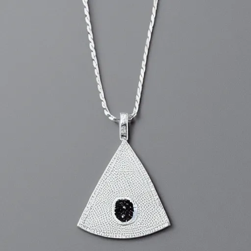 Image similar to a silver inlaid necklace with a house shaped diamond stone, photo realistic