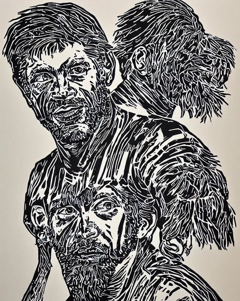 Prompt: a detailed lifelike linocut engraving of zico flamengo