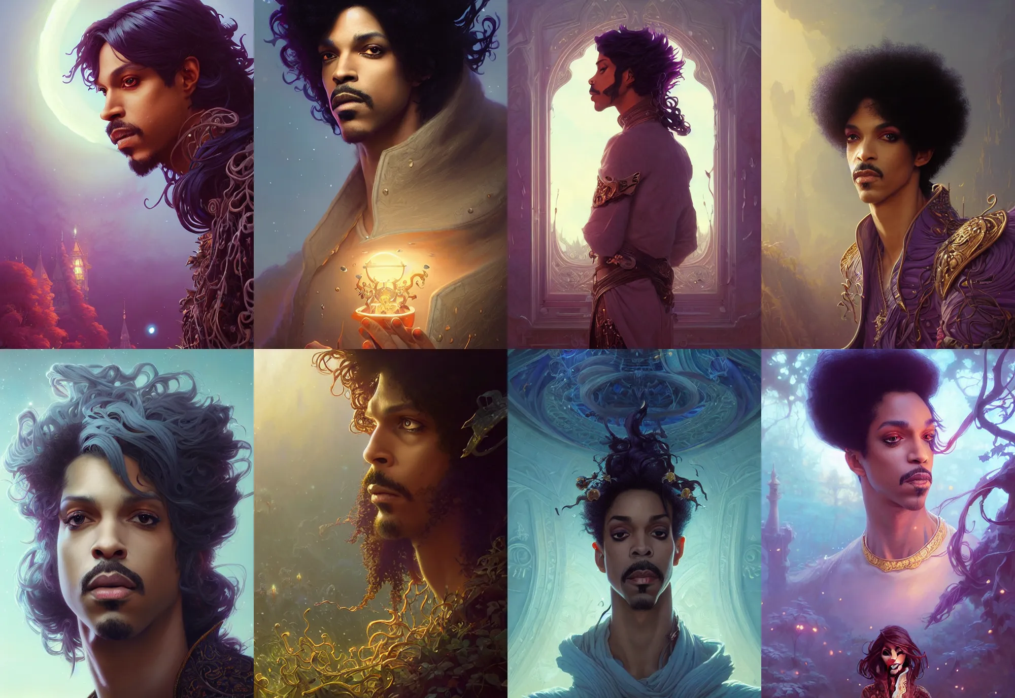 Prompt: highly detailed portrait of prince with long hairs, stephen bliss, unreal engine, fantasy art by greg rutkowski, loish, rhads, ferdinand knab, makoto shinkai and lois van baarle, ilya kuvshinov, rossdraws, tom bagshaw, alphonse mucha, global illumination, radiant light, detailed and intricate environment