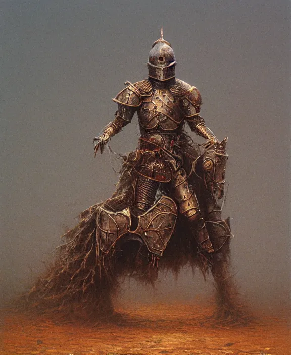 Prompt: royal grail knight ornament armor, dismounted, beksinski, trending on artstation